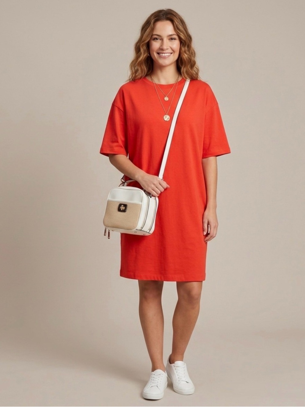 A NEW DAY Relaxed Short Sleeve Crew Neck Mini T-Shirt Dress in Orange Size M NWT
